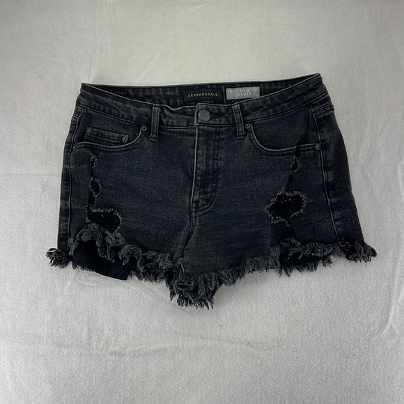 Aeropostale Pants - Aeropostale Black Jean Shorts High Waisted Shorty Distressed Womens Size 6
